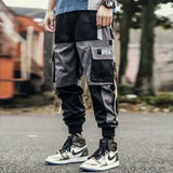 Jingquedai  Cargo Pants for Men Casual Hip Hop Hit Color Pocket Male Trousers Sweatpants Streetwear Ribbons Techwear Pants jinquedai