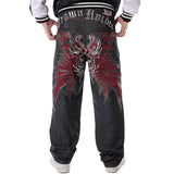Mens Jeans Top Rushed Stripe Loose Hip Hop Jeans Men Printed Hiphop Demin Pants Tide Trousers Embroidered Flower Wings