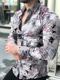 Jingquedai    butterfly print shirt, tight shirt, men&#39;s long sleeve shirt, cotton e-shirt jinquedai