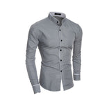 Men Stand Collar Shirt Long Sleeve Turn Down Collar Slim Pure Colors Solid Fit Business Shirts Male jinquedai