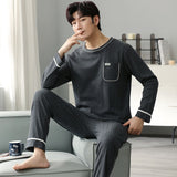 New 2021 Spring Men Pajamas long Sleeve Male Pajama Set Men Pure Full Cotton Pajamas For Men Sleepwear Suit homewear 4XL jinquedai