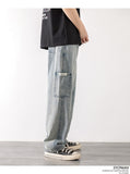 Jinquedai  Loose Street Style Straight Cargo Pants Jeans Men Fashion Brand Wide Leg Overalls Retro Trend Leisure Youth Denim Baggy jinquedai