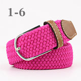 Jingquedai 60 Colors Female Casual Knitted Pin Buckle Men Belt Woven Canvas Elastic Expandable Braided Stretch Belts For Women Jeans jinquedai