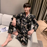 Fashion Sleepwear Silk Satin Pajamas Couple Set Long Button-Down Pyjamas Suit Pijama Women Men Loungewear Plus Size Pj Set M-5XL jinquedai