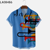 Jinquedai  Summer Short-sleeved Shirt Plus Size Stripe 5 Digital Print Men Top jinquedai