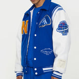 Neutrals Blue Varsity Bomber Jacket Man Contrast Sleeve PU Leather Coats Embroidery Jaded Casual London Baseball Jackets Women jinquedai