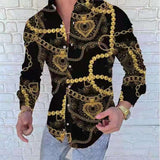 Jinquedai New printing Shirt Luxury Gold Yellow Leopard Clothing Men Loose Long Sleeve Chemise Tops Homme Social Men Club Prom Shirt M-3XL jinquedai