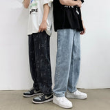 Jinquedai  Jeans Men Design Print Mid Waist Oversize Baggy Jean Streetwear Zipper Fly Straight Denim Trousers Hip Hop Retro Ulzzang Teens jinquedai