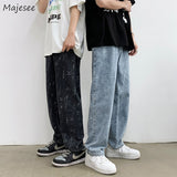 Jinquedai  Jeans Men Design Print Mid Waist Oversize Baggy Jean Streetwear Zipper Fly Straight Denim Trousers Hip Hop Retro Ulzzang Teens jinquedai