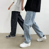 Jinquedai  Jeans Men Design Print Mid Waist Oversize Baggy Jean Streetwear Zipper Fly Straight Denim Trousers Hip Hop Retro Ulzzang Teens jinquedai