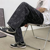 Jinquedai  Jeans Men Design Print Mid Waist Oversize Baggy Jean Streetwear Zipper Fly Straight Denim Trousers Hip Hop Retro Ulzzang Teens jinquedai