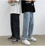 Jinquedai  Jeans Men Design Print Mid Waist Oversize Baggy Jean Streetwear Zipper Fly Straight Denim Trousers Hip Hop Retro Ulzzang Teens jinquedai