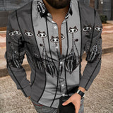 Jinquedai  Autumn Fashion Striped Print Patchwork Shirts Men Casual Turn-down Collar Buttoned Long Sleeve Cardigan Tops Men Streetwear jinquedai