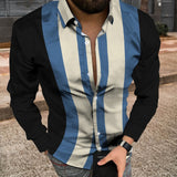 Jinquedai  Autumn Fashion Striped Print Patchwork Shirts Men Casual Turn-down Collar Buttoned Long Sleeve Cardigan Tops Men Streetwear jinquedai