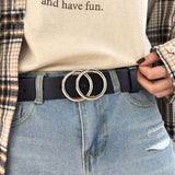 Jingquedai Double round buckle women&#39;s leisure belt for various occasions jinquedai