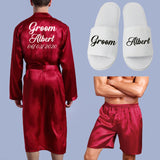 Groom Robe Emulation Silk Soft Home Bathrobe Nightgown For Men Kimono Customized Name and Date Personalized for Wedding Party jinquedai