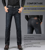 Jinquedai  Top Brand Best Price Comfort Straight Denim Pants Men Jeans Business Casual Elastic Male High Quality Trousers jinquedai