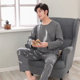 Autumn Winter Men Pajamas Set Cotton Print Sleepwear Night Suit Casual Long Sleeve Plaid Pants Pyjamas Plus Size Homewear 4XL jinquedai