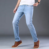 Jingquedai  2022 Sulee Brand Top Classic Style  Men Spring Summer Jeans Business Casual Light Blue Stretch Cotton Jeans Male Brand Trousers jinquedai