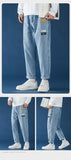 JingquedaiBlue Jeans Trousers Mens 2022 New Casual Vintage Straight Harajuku  Baggy Belt Jeans Korean  High Quality Trendy Denim Pants jinquedai