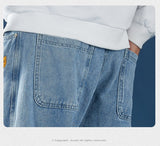 JingquedaiBlue Jeans Trousers Mens 2022 New Casual Vintage Straight Harajuku  Baggy Belt Jeans Korean  High Quality Trendy Denim Pants jinquedai