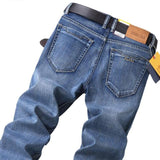 Jinquedai  Top Brand Best Price Comfort Straight Denim Pants Men Jeans Business Casual Elastic Male High Quality Trousers jinquedai