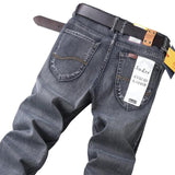 Jinquedai  Top Brand Best Price Comfort Straight Denim Pants Men Jeans Business Casual Elastic Male High Quality Trousers jinquedai