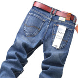 Jinquedai  Top Brand Best Price Comfort Straight Denim Pants Men Jeans Business Casual Elastic Male High Quality Trousers jinquedai