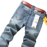 Jinquedai  Top Brand Best Price Comfort Straight Denim Pants Men Jeans Business Casual Elastic Male High Quality Trousers jinquedai