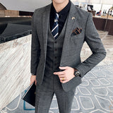 ( Jacket + Vest + Pants ) Boutique Fashion Mens Plaid Casual Business Suit High-end Social Formal Suit 3 Pcs Set Groom Wedding jinquedai