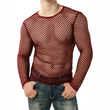 Mens Transparent Sexy Mesh T Shirt 2021 New See Through  Fishnet Long Sleeve Muscle Undershirts Nightclub Party Perform Top Tees jinquedai
