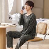 Men&#39;s Winter Warm Pajamas 100% Cotton Sleepwear Home Wear Cartoon Panda Print Pajama Male Casual Long Sleeve Plus Size Sets Suit jinquedai