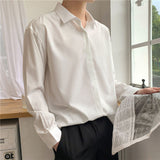 Jingquedai  Korean Fashion New Drape Shirts for Men Solid Color Long Sleeve Ice Silk Smart Casual Comfortable Button Up Shirt jinquedai