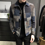 2021 Autumn and Winter Fashion New Men&#39;s Casual Lapel Hoodless Jacket / Male Slim Plaid Woolen Coat jinquedai