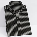 Jinquedai  Men Fashion Non-iron Stretch Soft Casual Striped Shirts Pocketless Design Long Sleeve Standard-fit Youthful Button-down Shirt jinquedai