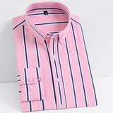 Jinquedai  Men Fashion Non-iron Stretch Soft Casual Striped Shirts Pocketless Design Long Sleeve Standard-fit Youthful Button-down Shirt jinquedai