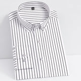 Jinquedai  Men Fashion Non-iron Stretch Soft Casual Striped Shirts Pocketless Design Long Sleeve Standard-fit Youthful Button-down Shirt jinquedai