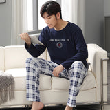New 2021 Spring Men Pajamas long Sleeve Male Pajama Set Men Pure Full Cotton Pajamas For Men Sleepwear Suit homewear 4XL jinquedai