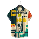 Jingquedai  2022 Men&#39;s Shirts Men Hawaiian Casual One Button Shirts Musical Instruments Printed Short-sleeve Beach Blouses Tops Camicias jinquedai