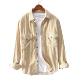 Jingquedai   Vintage Men Shirt 2022 Spring Autumn Casual Solid Color Long Sleeve Slim Fit Corduroy Shirt Male Tee Top Holiday Corduroy Blouse jinquedai
