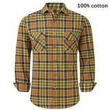 Jinquedai New Men Plaid Flannel Shirt Spring Autumn Male Regular Fit Casual Long-Sleeved Shirts For (USA SIZE S M L XL 2XL) jinquedai