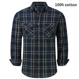 Jinquedai New Men Plaid Flannel Shirt Spring Autumn Male Regular Fit Casual Long-Sleeved Shirts For (USA SIZE S M L XL 2XL) jinquedai