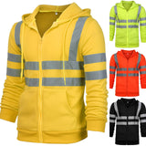 VICABO Men Stripe Patchwork Hooded  Jacket Ski Hoodies Reflective Visibility Workwear Coat Color Block Work Wear jinquedai