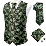 Jinquedai 20 Color Silk Men&#39;s Vests and Tie Business Formal Dresses Slim Vest 4PC Hanky cufflinks for Suit Blue Paisley Waistcoat jinquedai