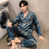 Men Comfortable Pyjamas Set 3XL 4XL 5XL Long Sleeve Casual Home Wear Spring Autumn Silk Boy Pajama Sets Leisure Sleepwear Set jinquedai