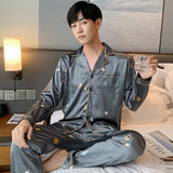 Men Comfortable Pyjamas Set 3XL 4XL 5XL Long Sleeve Casual Home Wear Spring Autumn Silk Boy Pajama Sets Leisure Sleepwear Set jinquedai