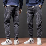 Jingquedai Spring Autumn Baggy Men&#39;s Cargo Jeans Fashion Harlan Cotton Streetwear Harajuku Pants Joggers Elastic Waist Trousers Male M-5XL jinquedai