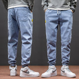 Jingquedai Spring Autumn Baggy Men&#39;s Cargo Jeans Fashion Harlan Cotton Streetwear Harajuku Pants Joggers Elastic Waist Trousers Male M-5XL jinquedai