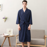 Spring and Summer Couple Nightgown One Piece Solid Color Waffle Cardigan Three-Quarter Sleeve Robe jinquedai