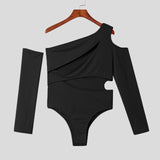 Men Bodysuits Long Sleeve Hollow Out Off Shoulder Underwear Irregular Bodysuit 2022 Solid Color Sexy Men Rompers INCERUN S-5XL jinquedai